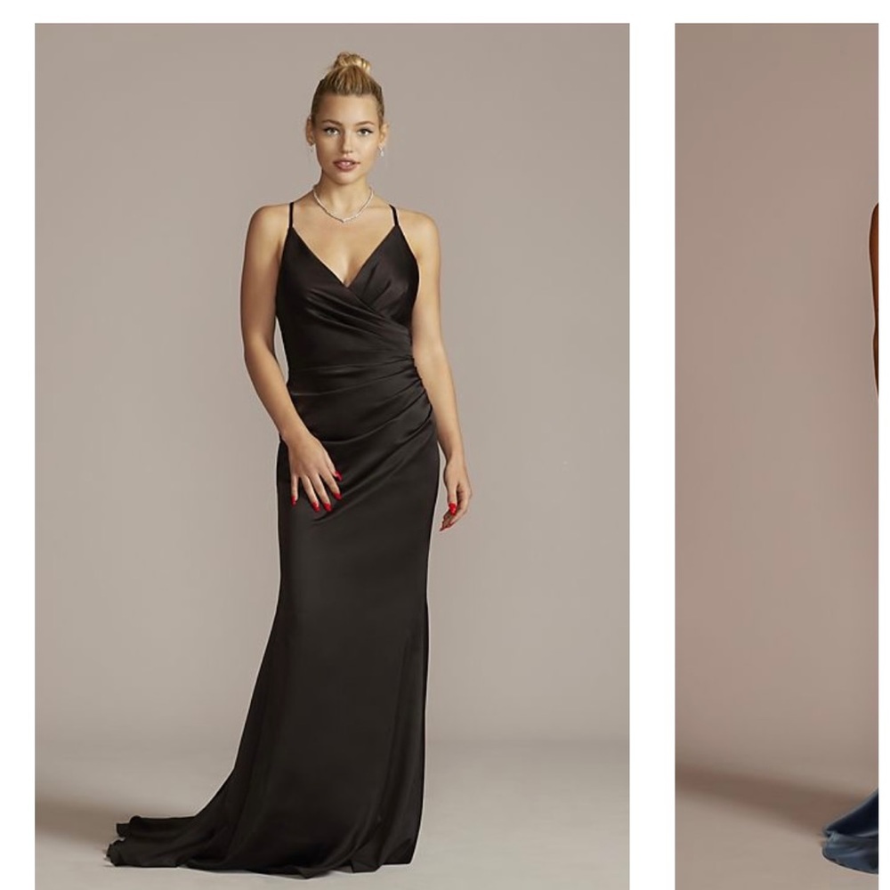 Galina Signature-Satin Sphagetti Strap mermaid bridesmaid dress. SAND SIZE 2